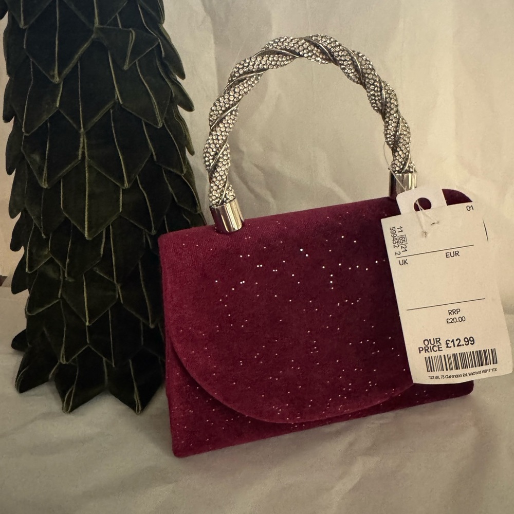 Sparkling Burgundy Clutch with Braided Handle